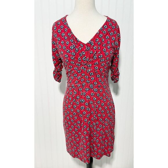 Boden Women's Floral Print Midi Dress‎ Red Blue Short Sleeve V Neck Size 10 - Picture 9 of 9